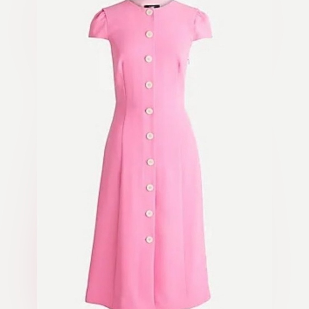 J. Crew Pink Button-Front Cap-Sleeve Midi Dress 10P